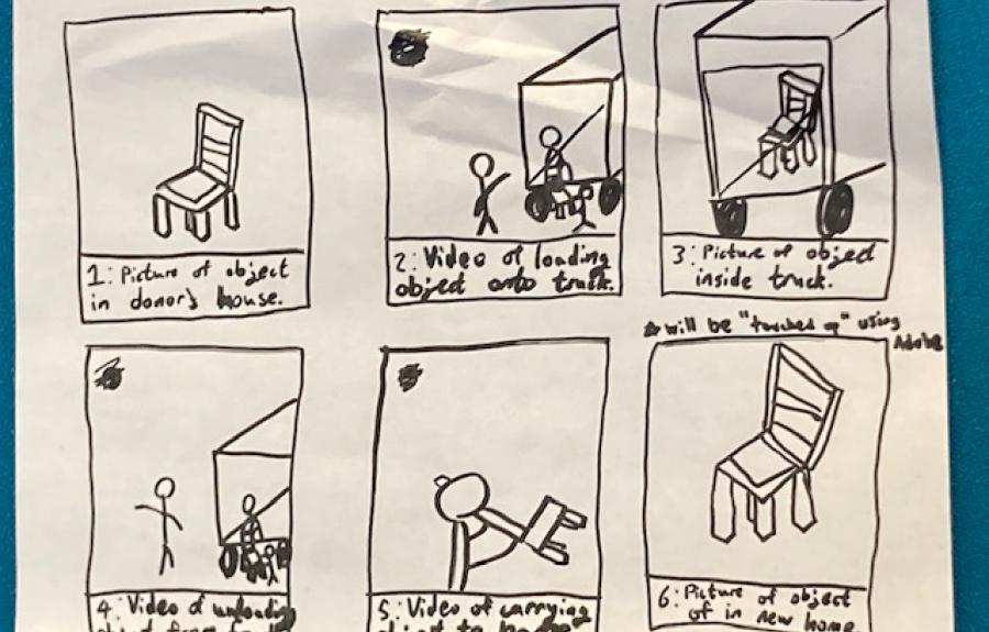 Storyboard for digital story about a donated chair 