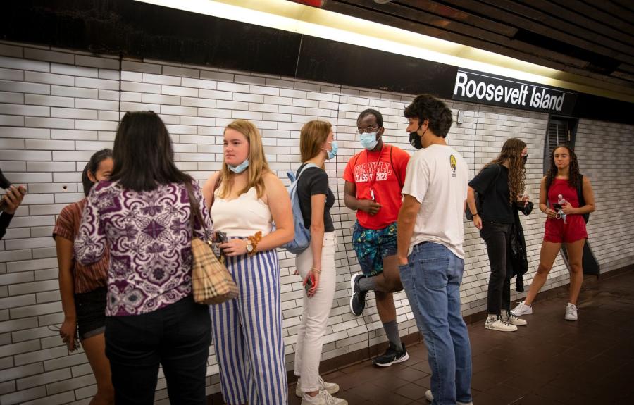 Milstein summer program students waiting in subway station