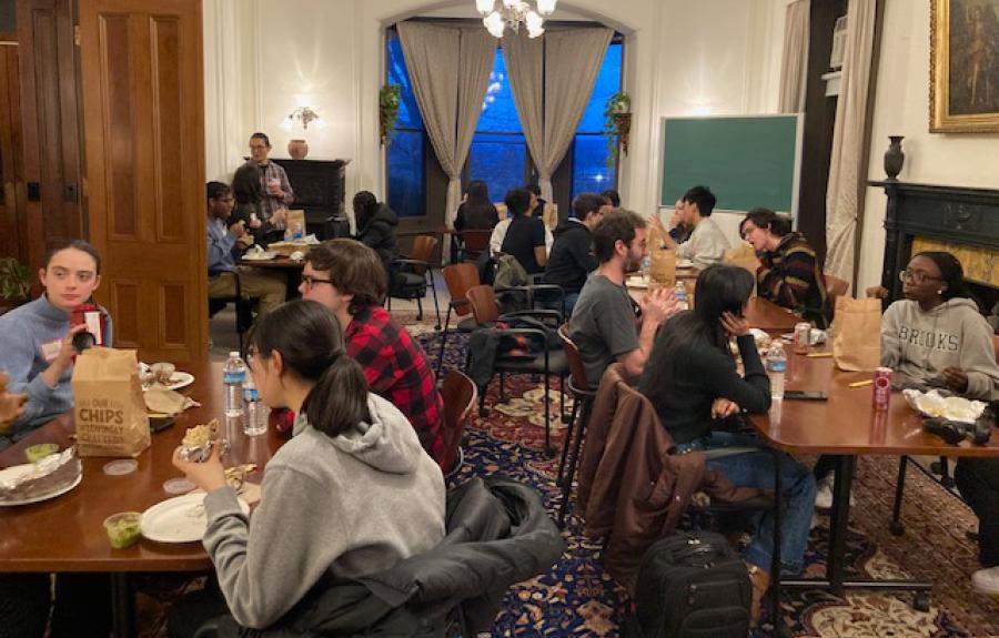 Students meeting at A.D. White House over dinner